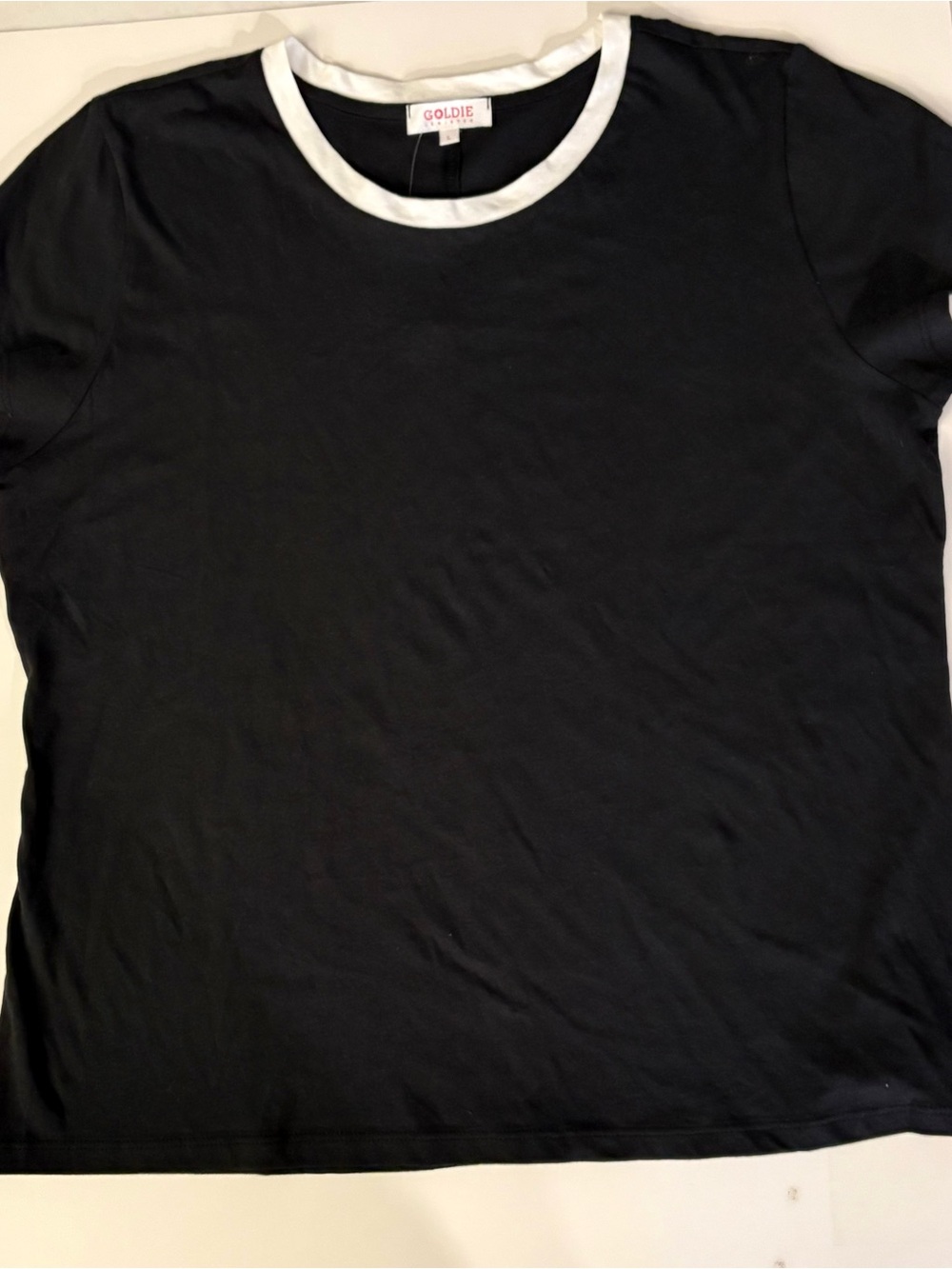 Goldie Black T-Shirt with White Crewneck Trim
